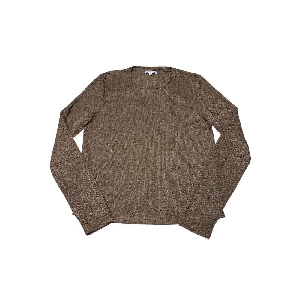 Reformation Bronze Metallic Ribbed Long Sleeve Top Womens XL Deadstock Shimmer